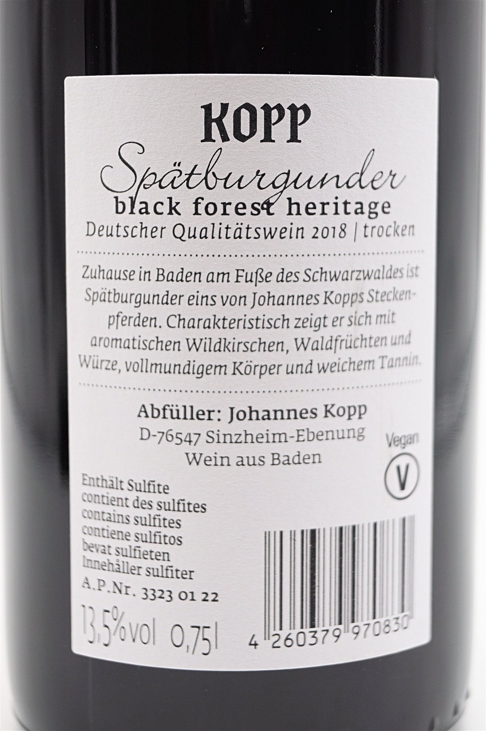 Kopp Spätburgunder black forest heritage 2018 trocken 6 Fl. Sparset
